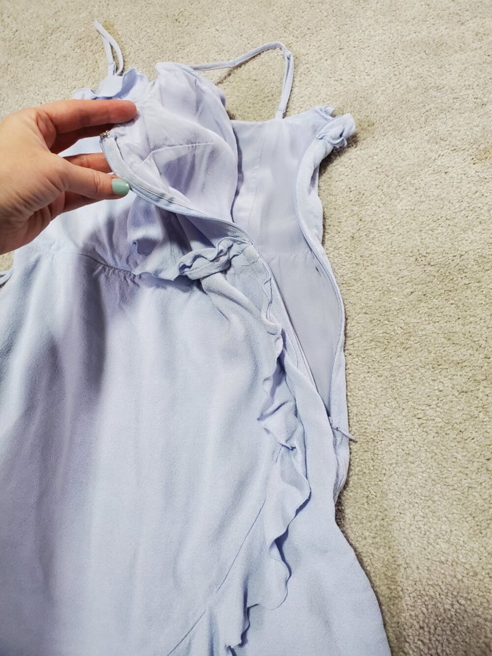 SUNDAY BEST Countess Dress Ruffle Faux Wrap Aritzia Light Blue Women's Small - Picture 8 of 15